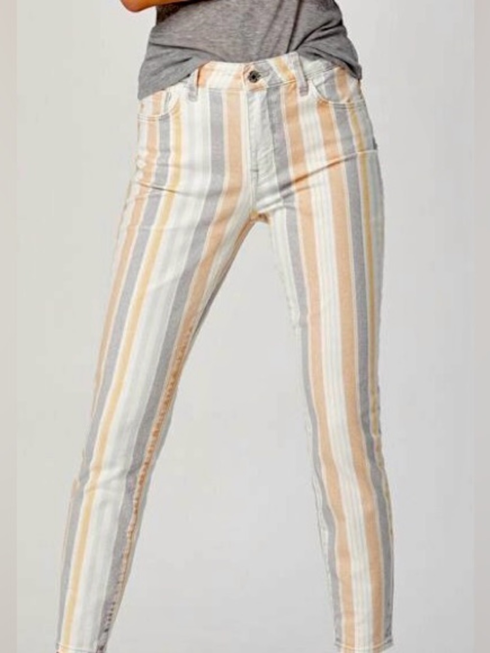 Mavi| ‘Tess’ Striped High-Rise Denim Skinny Jeans Peach, Gray & White Sz 30
